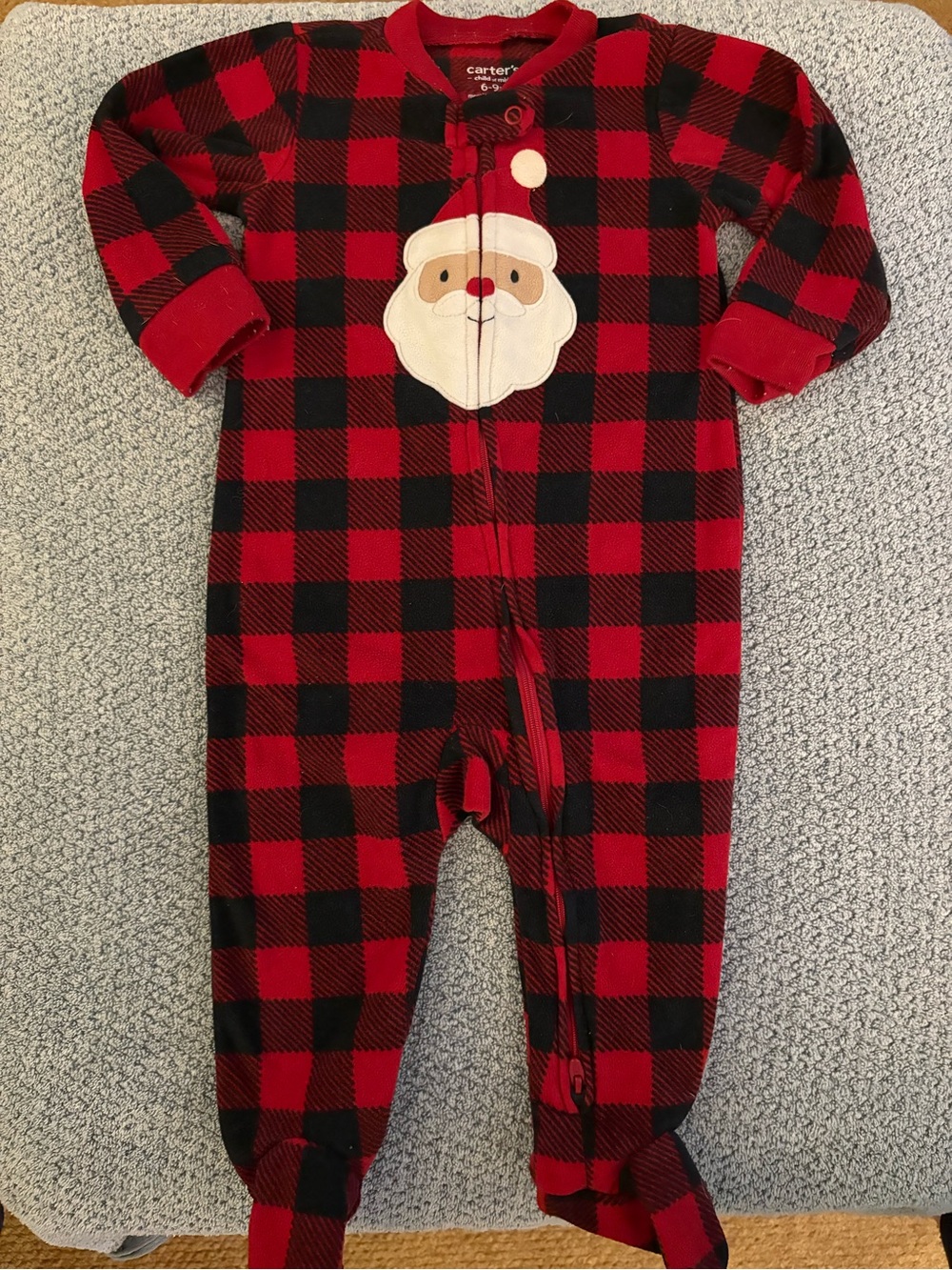Carter's Red and Black Buffalo Plaid Santa One-Piece